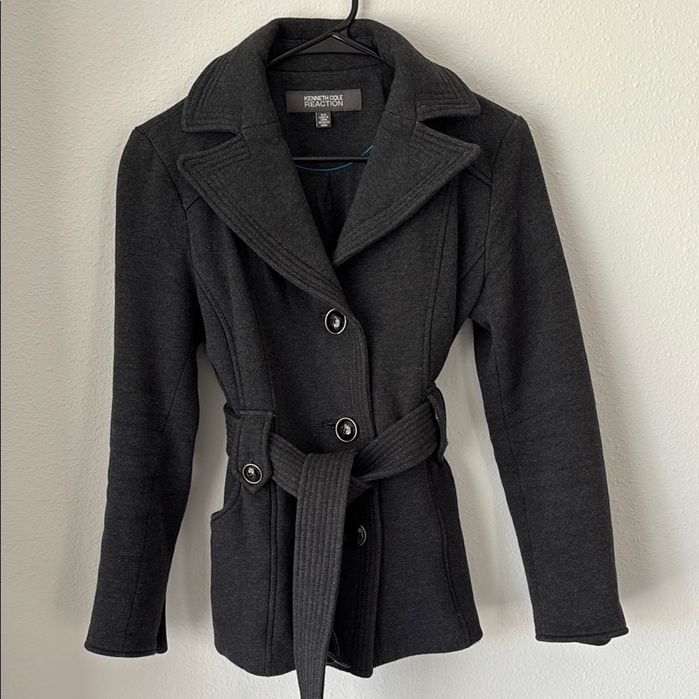 Kenneth Cole Wool Gray Peacoat Belted Jacket